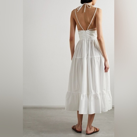 New Ulla Johnson Phoebe Tiered Cut Out Cotton Poplin Midi Dress White Sz 10 - Picture 3 of 14